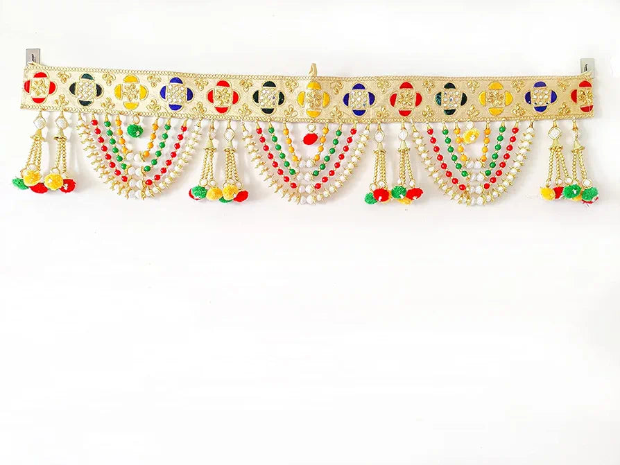 Traditional Embroidered Pearl Metal Beads Studded Hand Made Bandarwal for Door Entrance Hanging Toran for Home Decoration Diwali Decoration dmsretail
