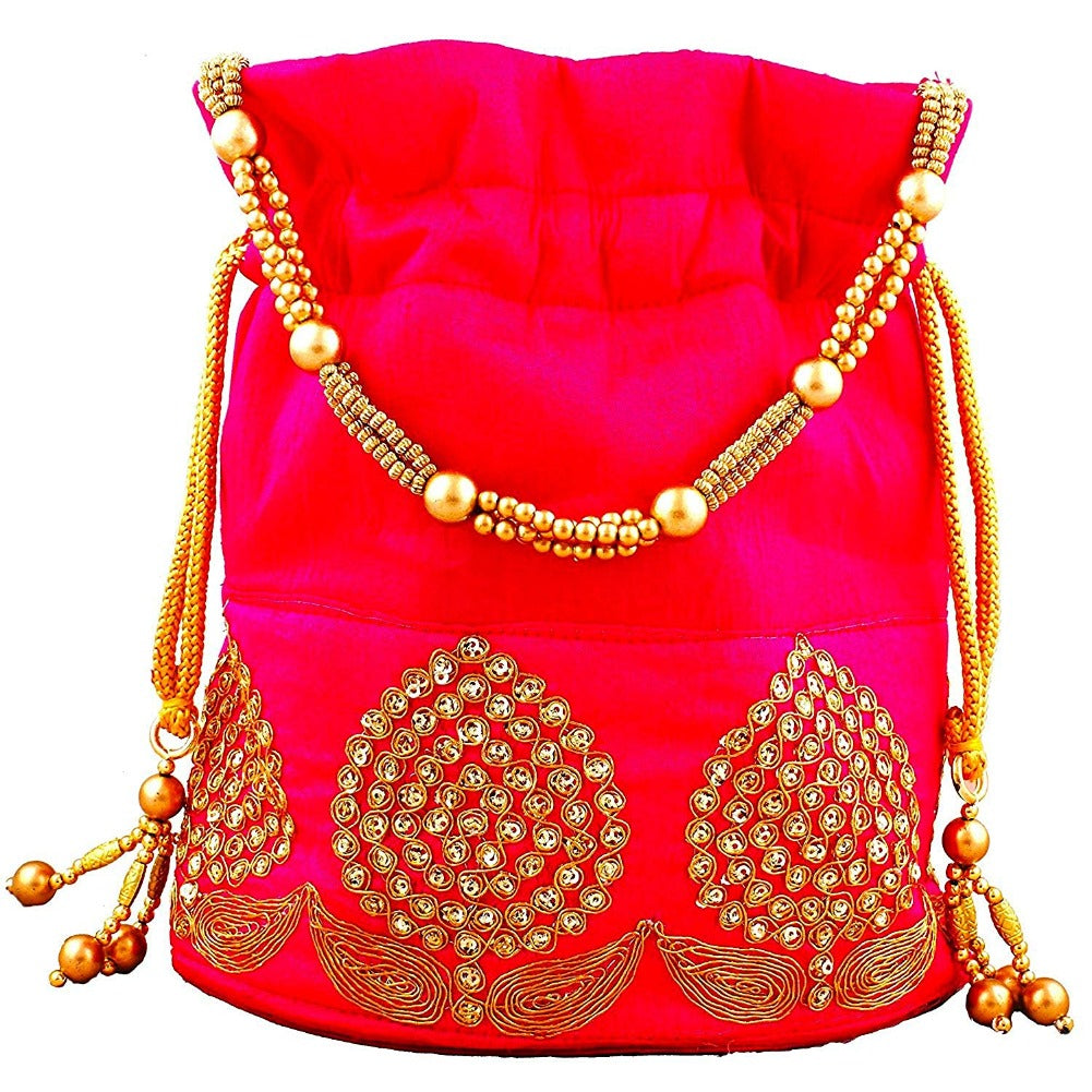 Rajasthani Potli Bag For Wedding Satchel Bag For Women And Girls Pink