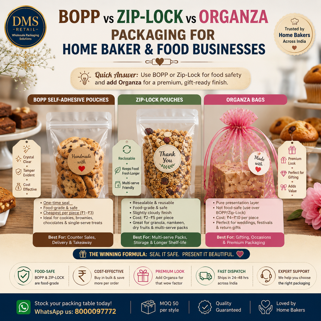 BOPP vs Zip-Lock vs Organza: Packaging for Home Baker & Food Businesses