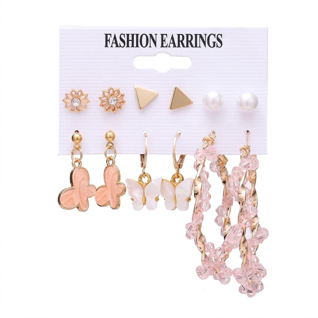 Pairs Gold Plated Hoop & Stud Earrings Set for Women and Girls