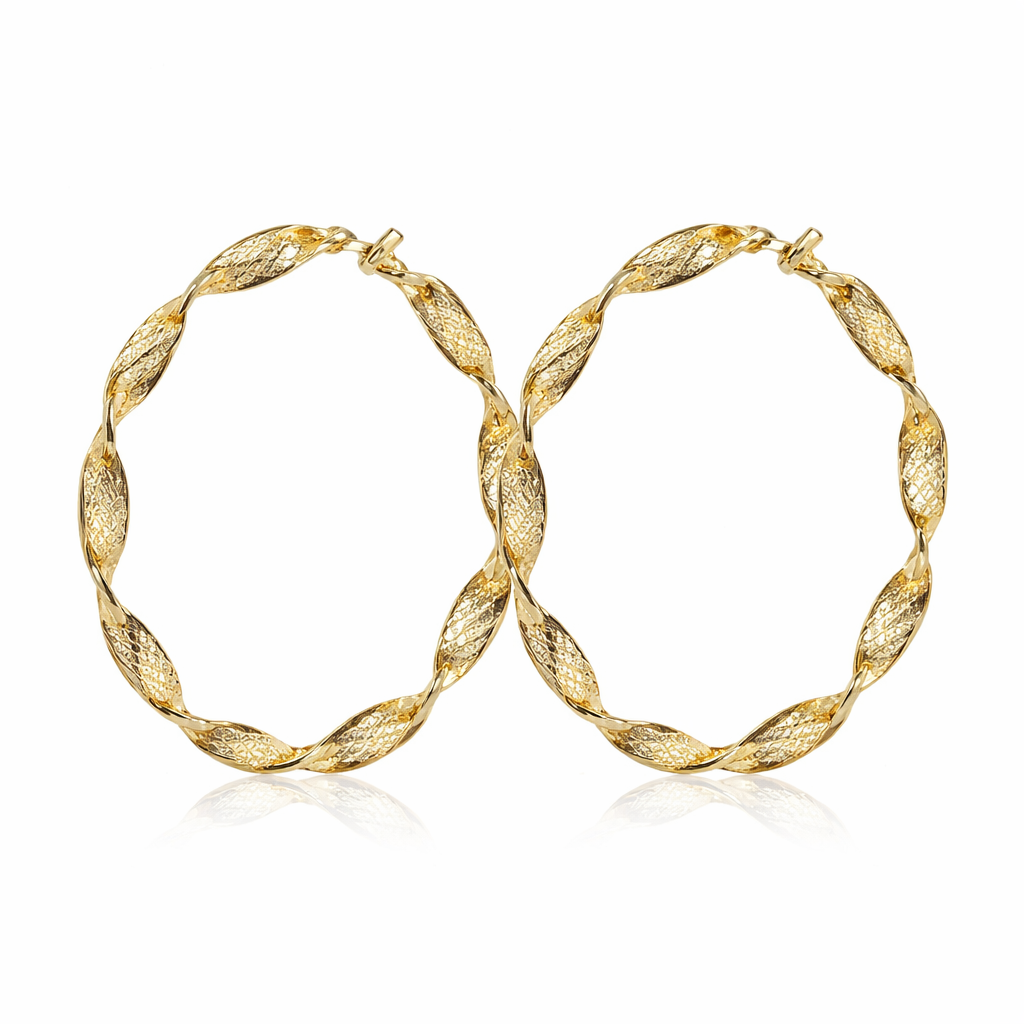 Gold Plated Twisted Hoop Earrings for Women & Girls