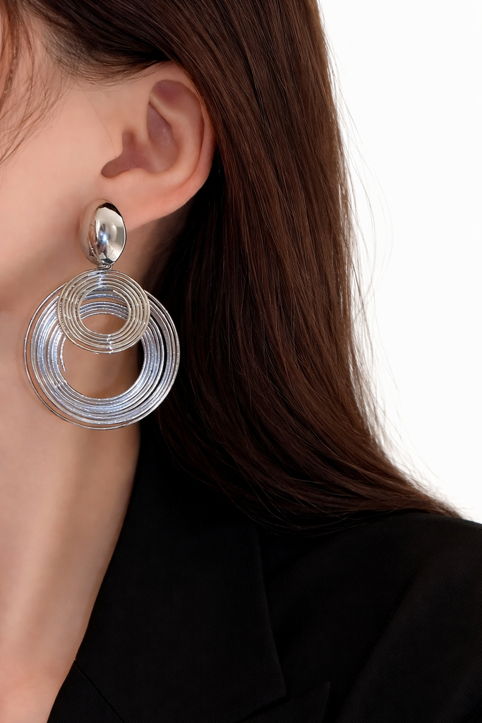 Silver Plated Spiral Circle Dangle Earrings for Women & Girls
