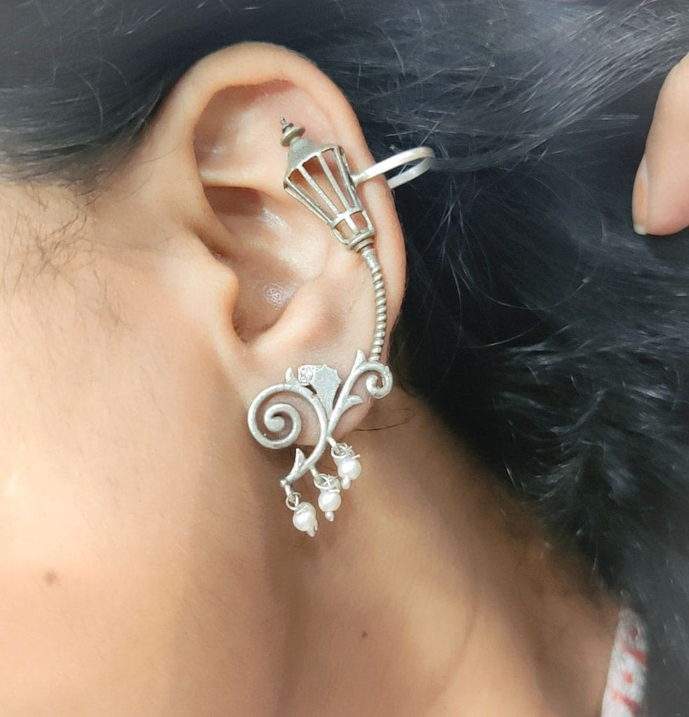 Oxidised Silver Lamp Design Earcuff for Women