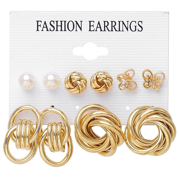 Korean Style Gold Plated Stud Earrings Set for Women & Girls (Pack