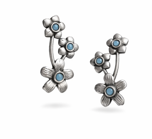 Oxidised Silver Floral Stud Earrings for Women & Girls