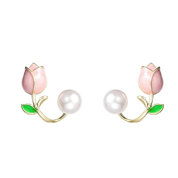 Tulip Pearl Stud Earrings for Women & Girls