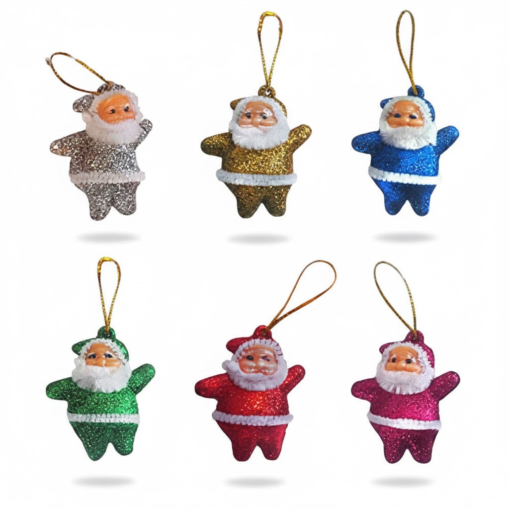 Mini Glitter Santa Claus Hanging Ornaments – 6 Pcs