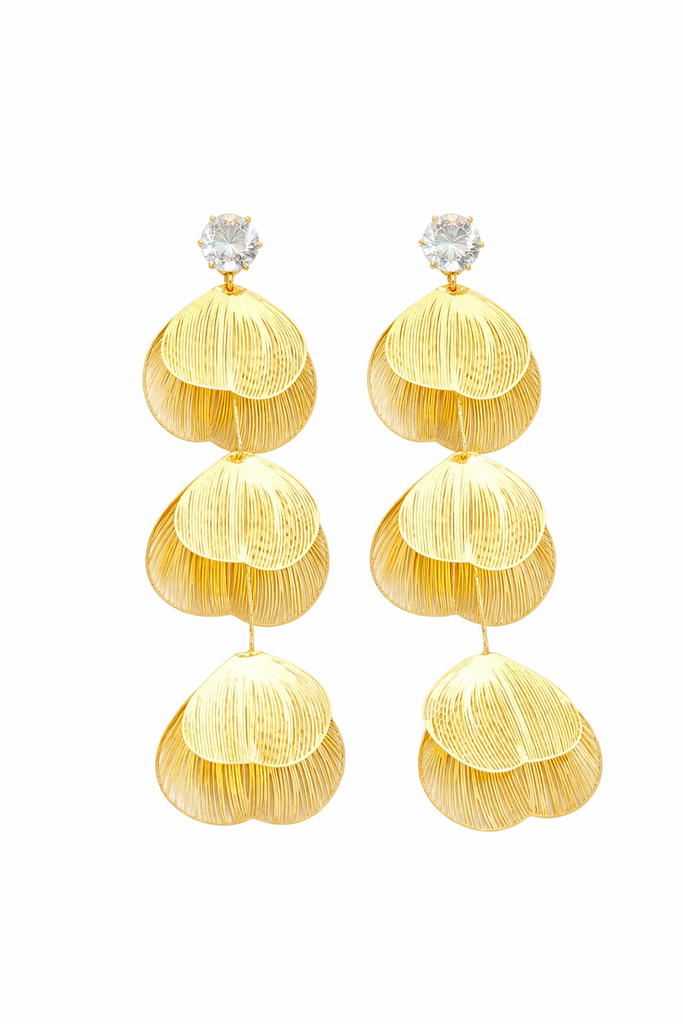 Artificial Stone Studded Gold Plated Leaf Shaped Drop Earrings