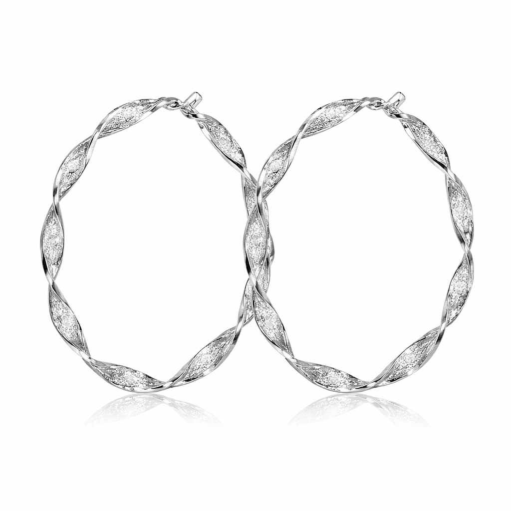 Silver Plated Twisted Hoop Earrings for Women & Girls
