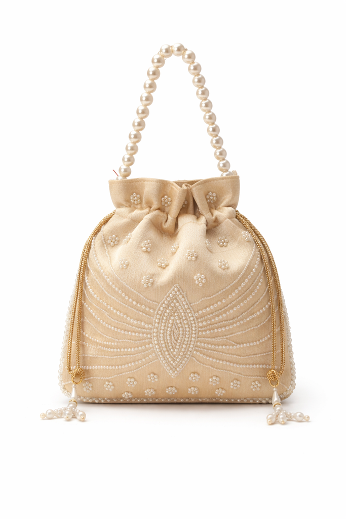 Dms Retail Women S Potli Bag With Pearl Bead Handle Hand Embroidery