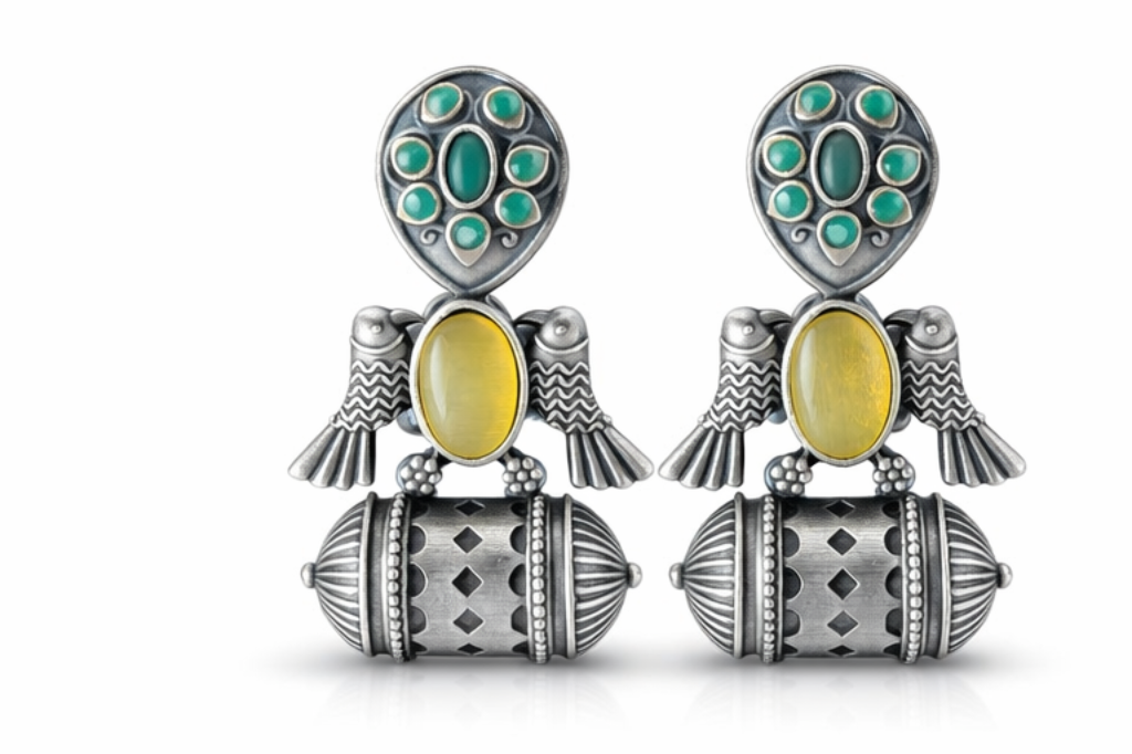Oxidised Silver Bird Design Earrings for Women & Girls