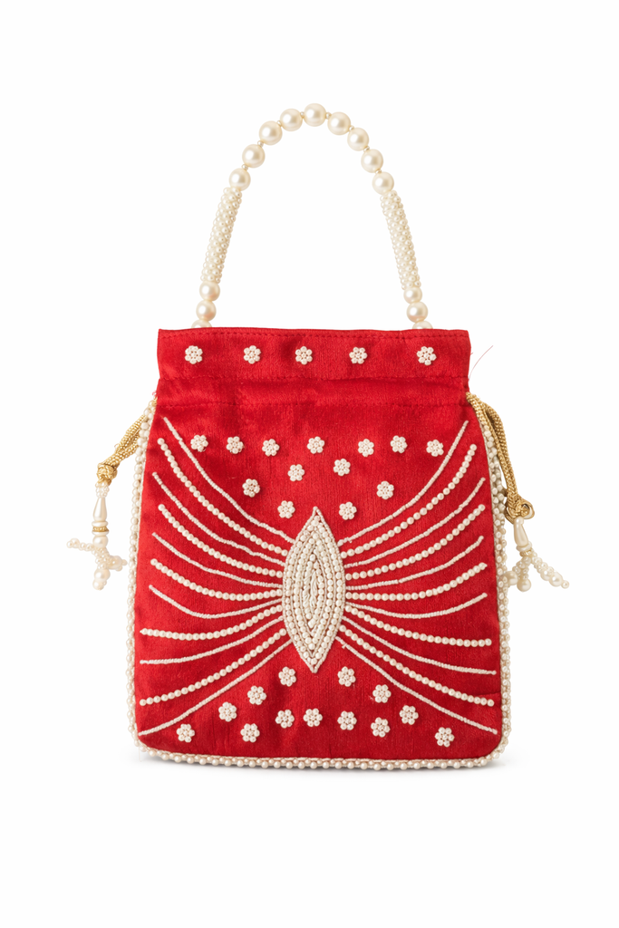 Dms Retail Women S Potli Bag With Pearl Bead Handle Hand Embroidery