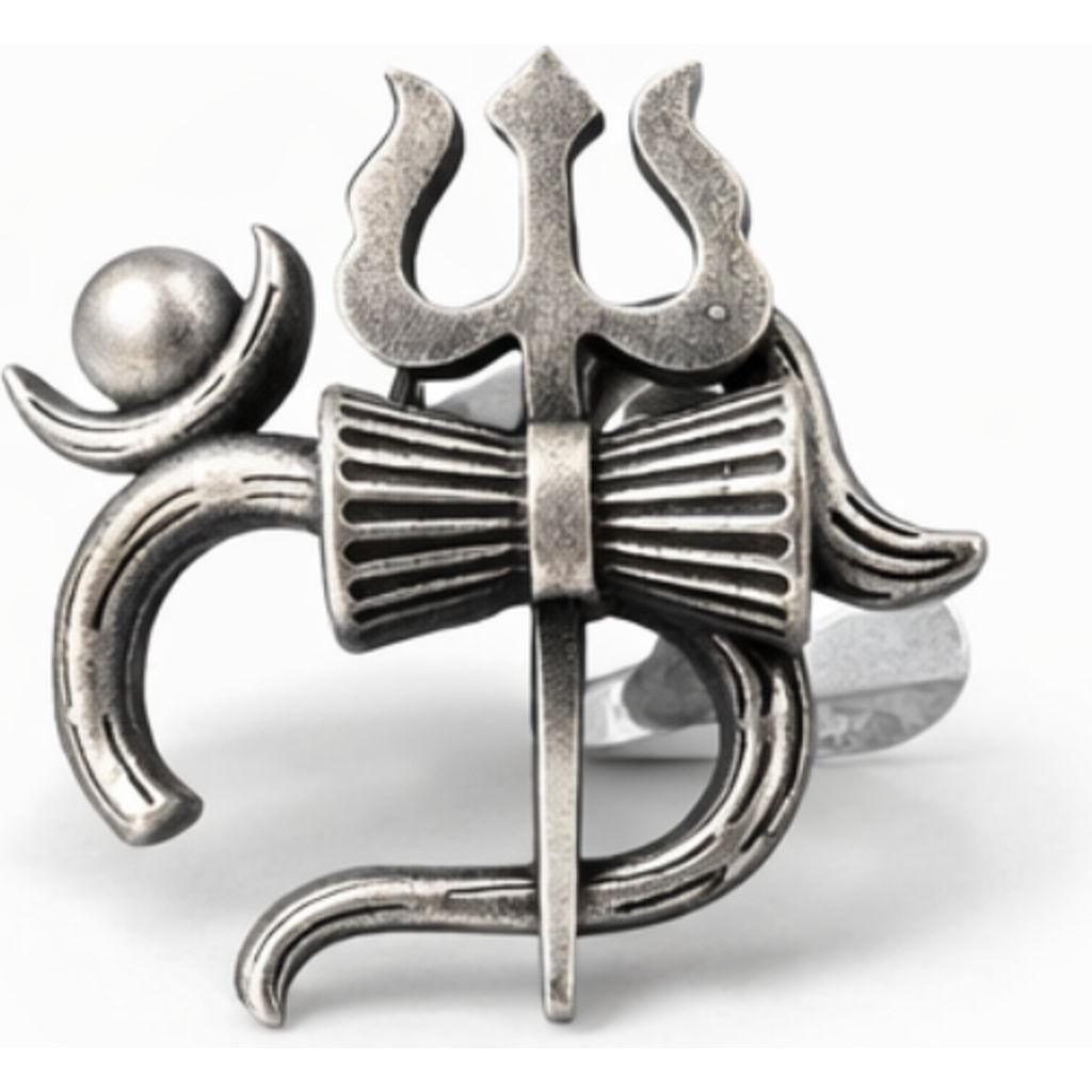 Oxidised Silver Om Trishul Adjustable Ring for Men & Women