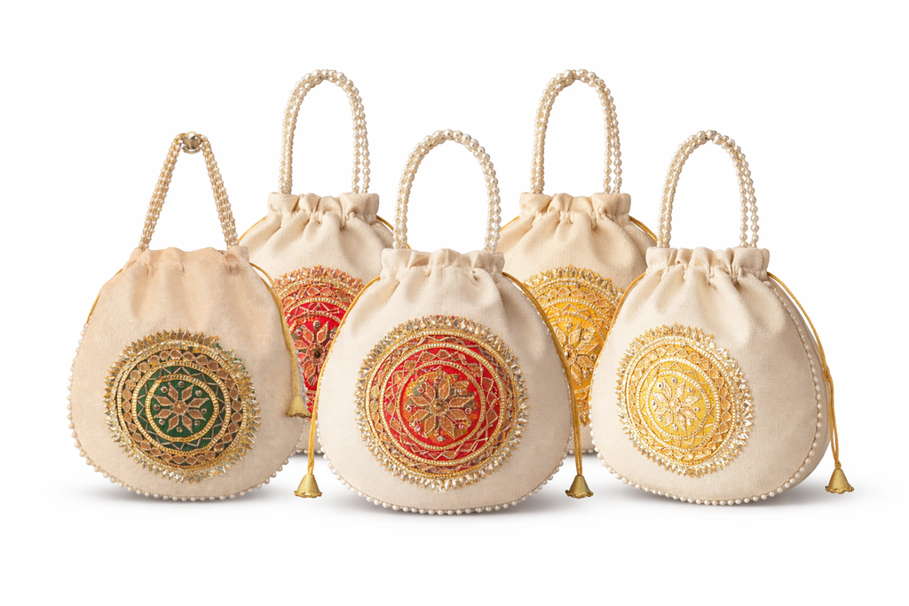 Handmade Jute Potli Bags with Gota Patti Embroidery