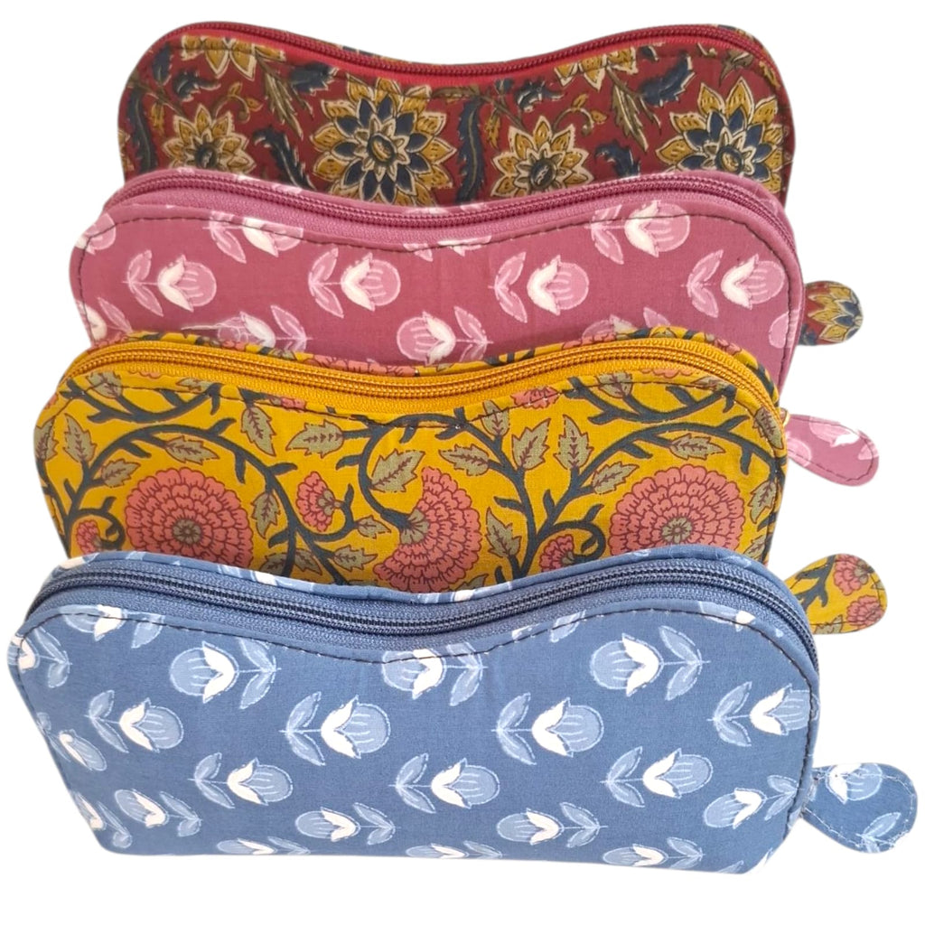 DMS RETAIL Kalamkari Floral Fabric Sunglass Case for Men & Women | Soft Padded Eyeglass Cover | Lightweight Spectacle Pouch for Daily Use & Travel | Different Prints Pack Of