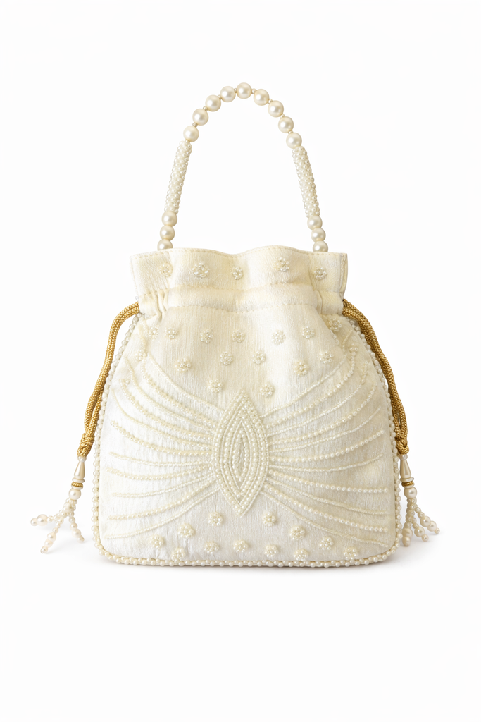 Dms Retail Women S Potli Bag With Pearl Bead Handle Hand Embroidery
