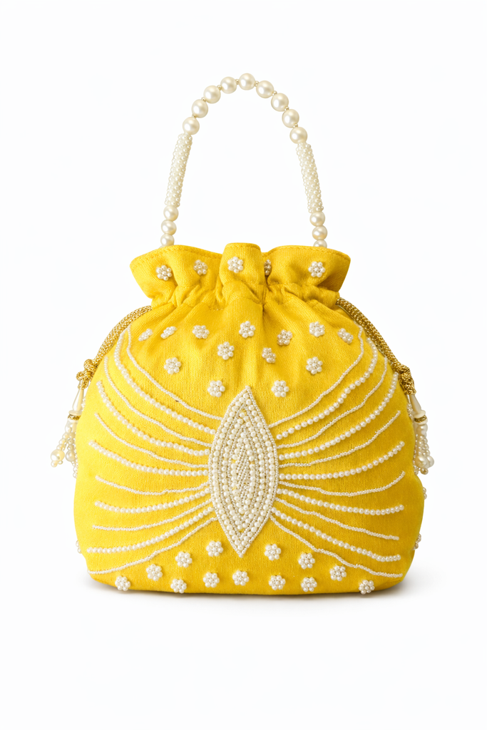 Dms Retail Women S Potli Bag With Pearl Bead Handle Hand Embroidery