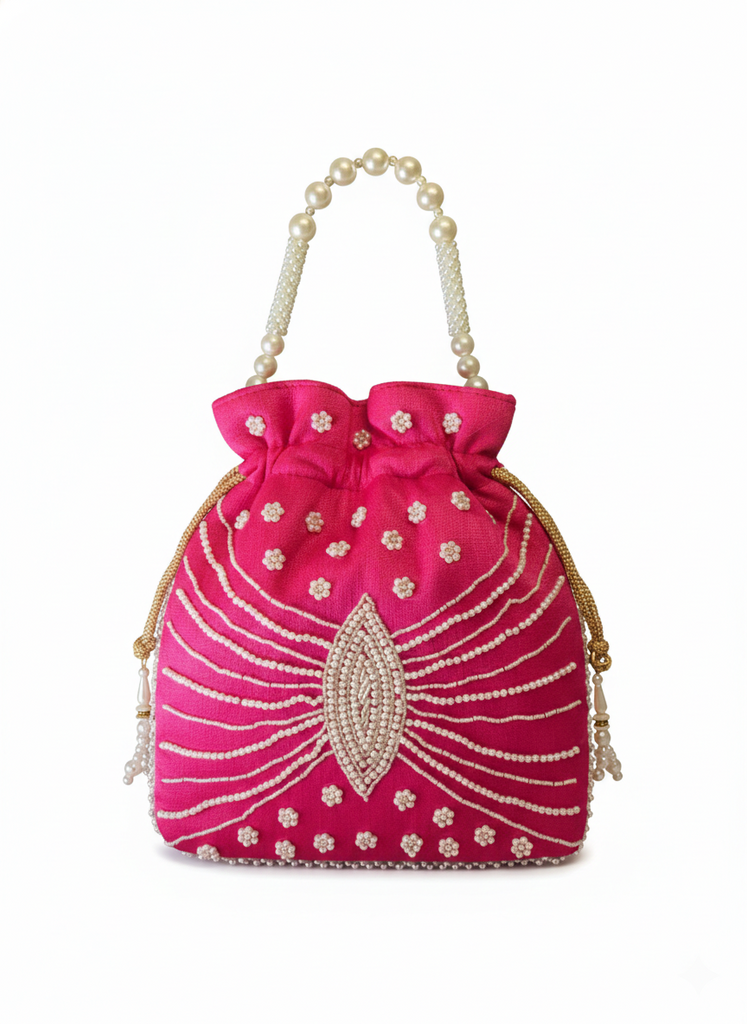 Dms Retail Women S Potli Bag With Pearl Bead Handle Hand Embroidery