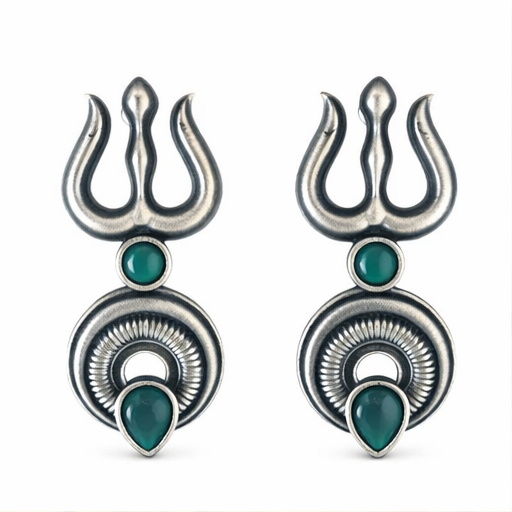 Handcrafted Oxidised Silver Trishul Stud Earrings for Women