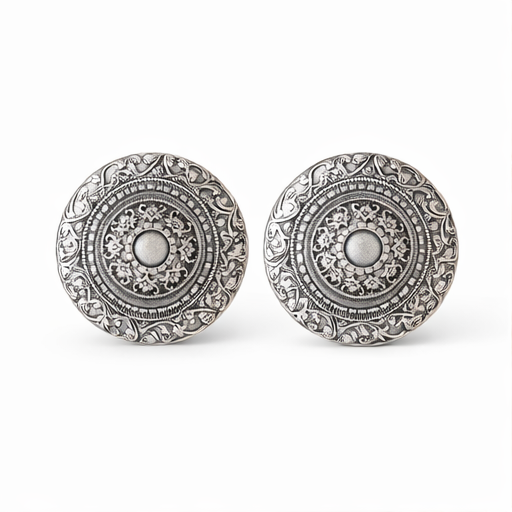 Oxidised Silver Round Stud Earrings for Women & Girls