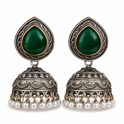 Green Stone Jhumka Earrings for Women