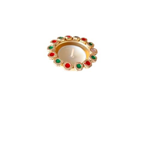 DMS RETAIL Metal kundan Tealight Holder with Tealight for Diwali