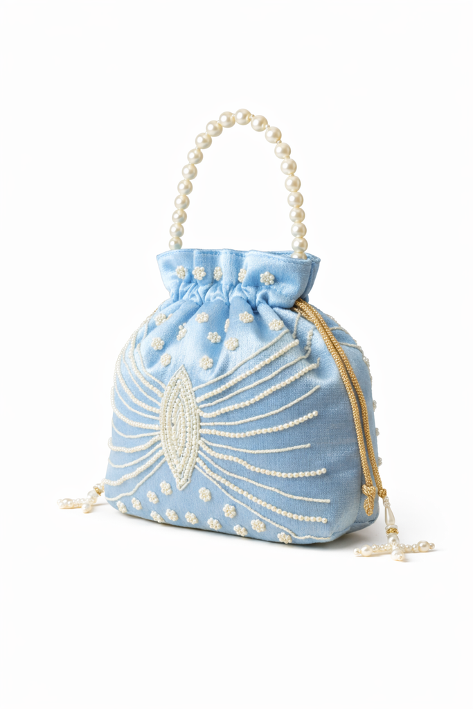 Dms Retail Women S Potli Bag With Pearl Bead Handle Hand Embroidery
