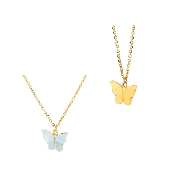 DMS RETAIL Butterfly Pendant Necklace Set for Girls & Women Multicolor