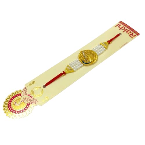 DMS RETAIL Simple Elegant PeacockThread Pearl Rakhi For Brother | Rakhi For Bhai | Rakhi For Bhaiya | Rakhi For Kids With Greetings Cards Roli Chawal Set Of 6 Rakhi