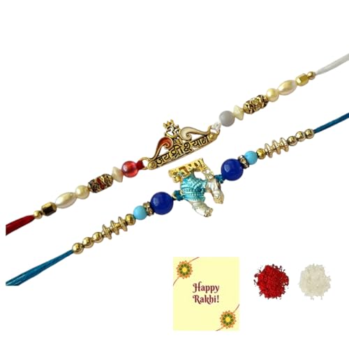 DMS RETAIL Krishna Rakhi for Brother Men Boy Kids Rakhi Set Pack of 2 Designer Multicolor Rakhi Bracelet for Rakshabandhan With Roli Tilak And Greetings Card