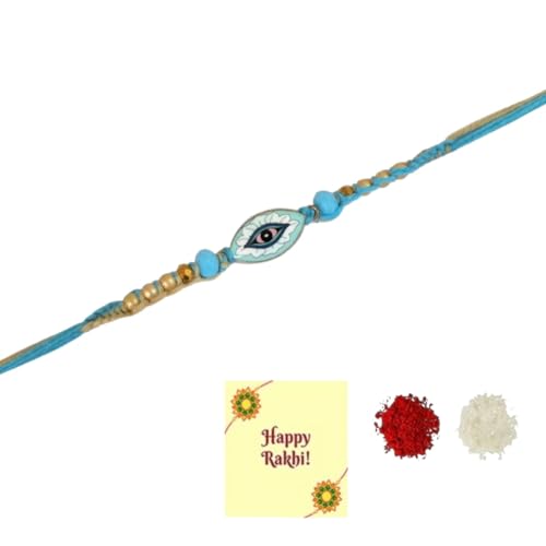 DMS RETAIL Men Evil Eye Rakhi For Bhaiya/Bhai/Brother With Greetings Card And Roli Tilak