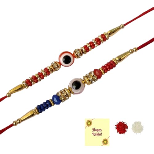 DMS RETAIL Rakshabandhan Enamel Evil Eye Rakhi Combo Set With Roli Chawal For Bhaiya/Brother/Bro/Men/Boys/Kids Set Of 2