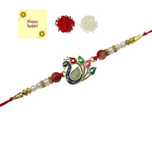 DMS RETAIL Rakhi for Brother | Rakhi Combo for Brother Rakhi Set for Brother Kundan Bhaiya Bhabhi Rakhi Set | Rakhi Set for Brother & Sister | Rakhi with Roli, Chawal and Greeting Card