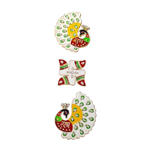 DMS RETAIL Handcrafted Peacock Shape Shubh Labh Stickers for Wall Decoration|Door Entrance Shubh Labh Stickers for Home Floor Decoration