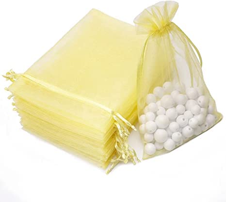 DMS RETAIL Organza Potli Bags Pouch Jewelry Pouch Best for Wedding Party Supply Return Gifting Bags 8X10 CMS 100 Pcs (Cream)