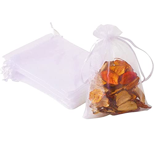 DMS RETAIL White Plain Organza Return Gift Bags|Drawstring Pouches For Wedding Plain Organza Bag Plain Pouches Sheer Net Tissue Poltis Pack Of 50 PCS (8X10 CMS)