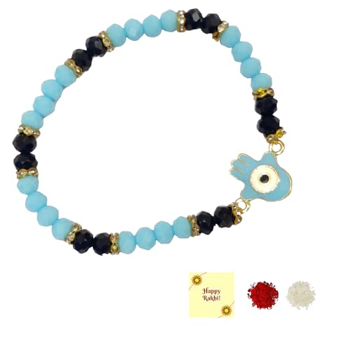 DMS RETAIL Evil Eye Couple Bracelet Rakhi Set For Bhaiya Bhabhi Raksha Bandhan Rakhi Bracelet Set for Brother Bhaiya Bhabhi Rakhi with Roli Tilak & Greetings Card