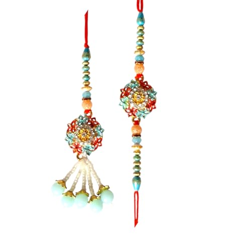 DMS RETAIL Flower Designed Bhaiya Bhabi Bracelet Rakhi for Beloved Brother With Roli Tilak And Greetings Card |Couple Rakhi
