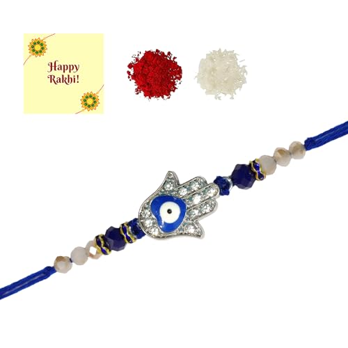 DMS RETAIL Handmade Evil Eye Rakhi Protect From Negative Energy Unisex Evil Eye Rakhi With Beads Handmade Rakhi for Brother/Sister set of 4