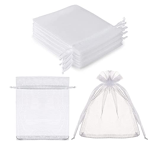 DMS RETAIL Plain Non Printed Clear - Organza Favor Jewellery Pouch, Shagun Potli Bags Drawstring Pouches For Wedding Plain Organza Bag Pouches Pack Of 20 Bags White (7X9 CMS)