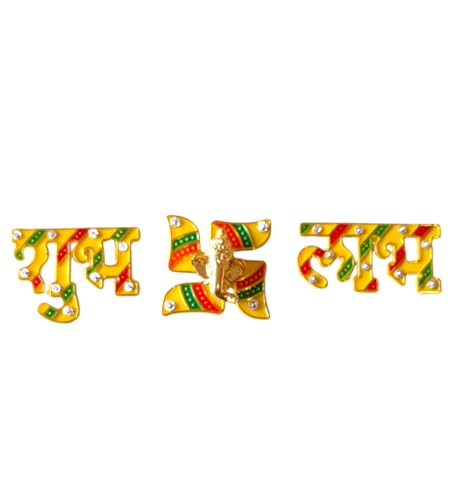 DMS RETAIL Acrylic Shubh Labh Swastik Wall Sticker for Diwali Decoration|Stickers for Door Entrance| Home Decoration Items 2 Inches