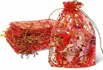 DMS RETAIL RED Net Fabric Drawstring Pouch for Dry Fruits Packing, Organza Shagun Potli, Bags for Return Gifts Pack, Pouches For Jewellery 8X10 CMS Pack Of (200)