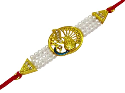 DMS RETAIL Multicolor Combo of 3 Beautiful Peacock Rakhi Set for Men with Roli Chawal Rakhi for Brother With Greetimg Card