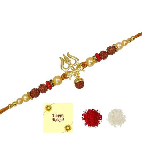 DMS RETAIL Men's Fabric Rakhi with Roli and Chawal for Brother (Multicolour), Set of 3 Om Rakhi With Greetings Card And Roli Chawal