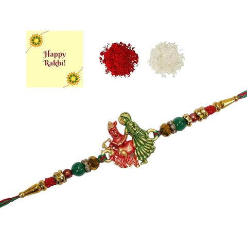 DMS RETAIL Rakhi for Brother | Rakhi Combo for Brother Rakhi Set for Brother Kundan Bhaiya Bhabhi Rakhi Set | Rakhi Set for Brother & Sister | Rakhi with Roli, Chawal and Greeting Card