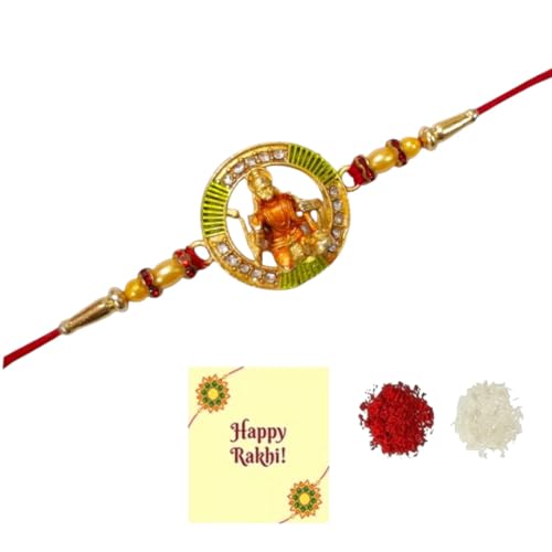 DMS RETAIL Gold Plated Metal Hanuman Ji Rakhi for Men and Kids RAKHI With Roli