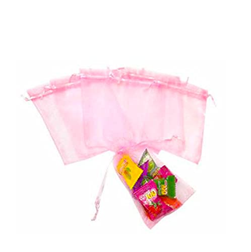 DMS RETAIL Plain Non Printed Clear - Organza Favor Jewellery Pouch, Shagun Potli Bags Drawstring Pouches For Wedding Plain Organza Bag Pouches Pack Of 60 Bags PINK (7X9 CMS)