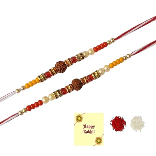 DMS RETAIL 2 Rakhi and Greeting Card Combo for Brother and Bhabhi Kids Jewellery Bracelet Rakhi Set With Roli Tilak