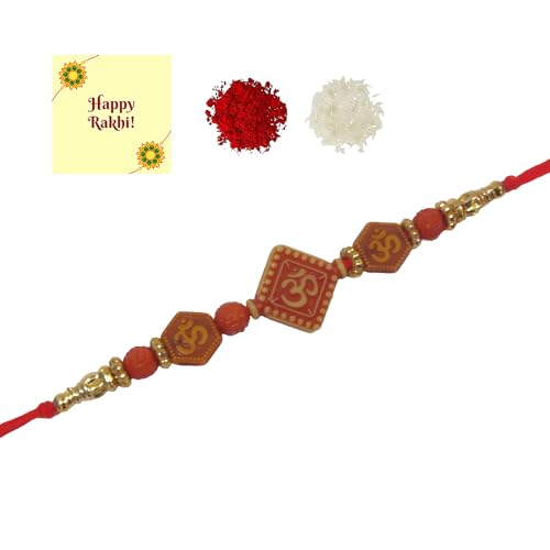 DMS RETAIL Set Of 4 Rakhi Set For Brother Om Rakhi Set For Brother With Roli Chawal And Greetings Card