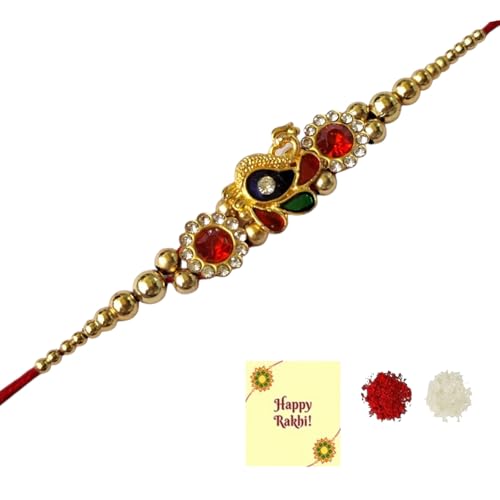 DMS RETAIL Designer Peacock Rakhi For Beloved Brother With Roli Tilak With Greetings Card
